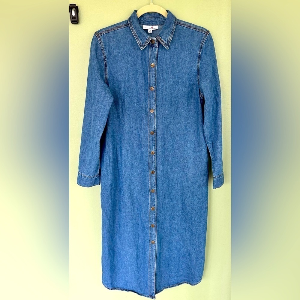 Vtg 90s Y2K Denim Maxi Button Down Dress Long Sleeve Size 8 M Slit Northstyle‌‌‌